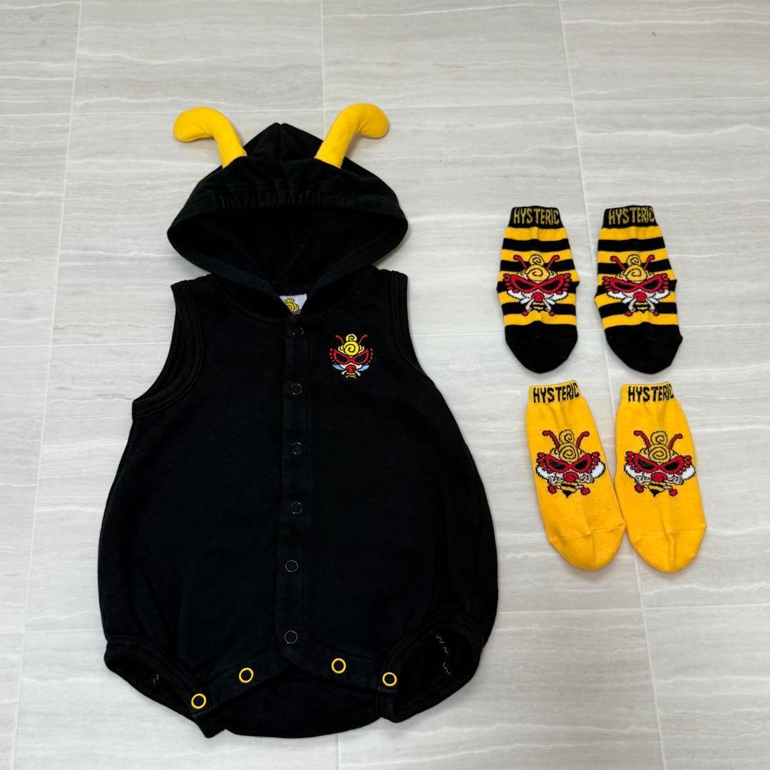 【未使用】ヒステリックミニ　«70» ハチ ロンパース 靴下 3点セット