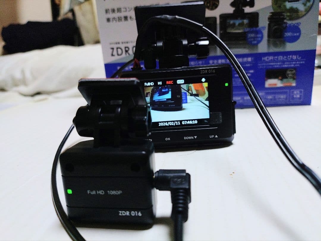 マルトク商会コムテックZDR-016型前後2カメラ完全作動確認フルセット