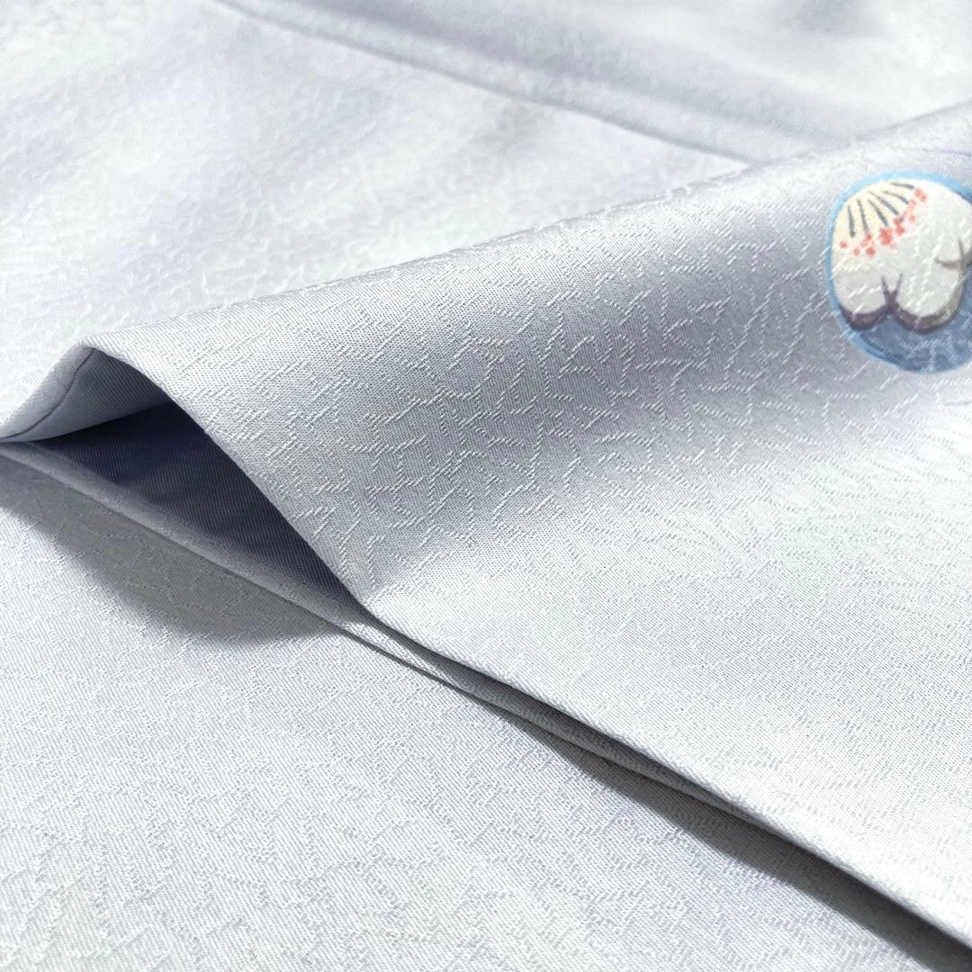 【良品✨】東レシルック　洗える着物　飛び柄小紋　氷割れ地紋　梅に笹　淡い灰青G6