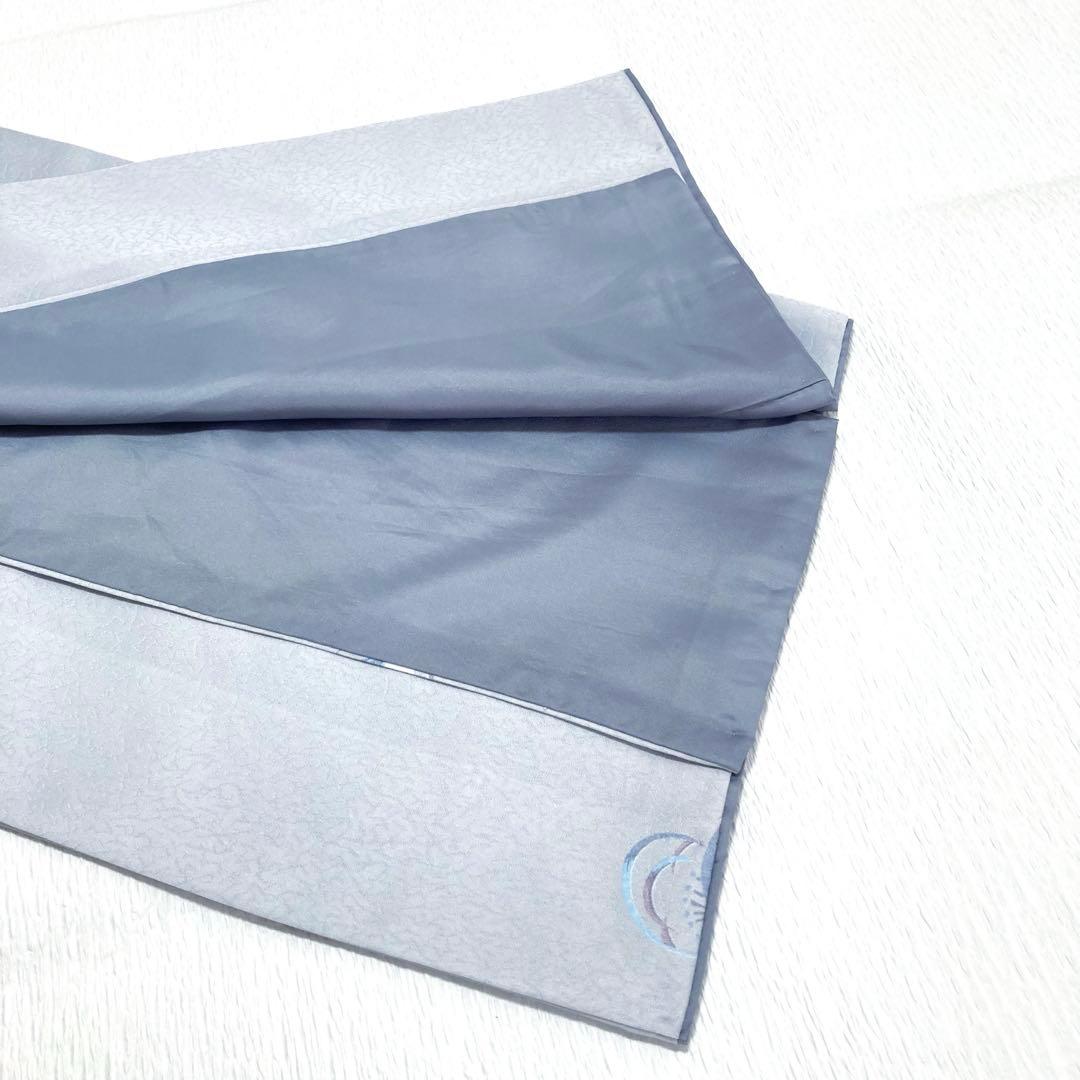 【良品✨】東レシルック　洗える着物　飛び柄小紋　氷割れ地紋　梅に笹　淡い灰青G6