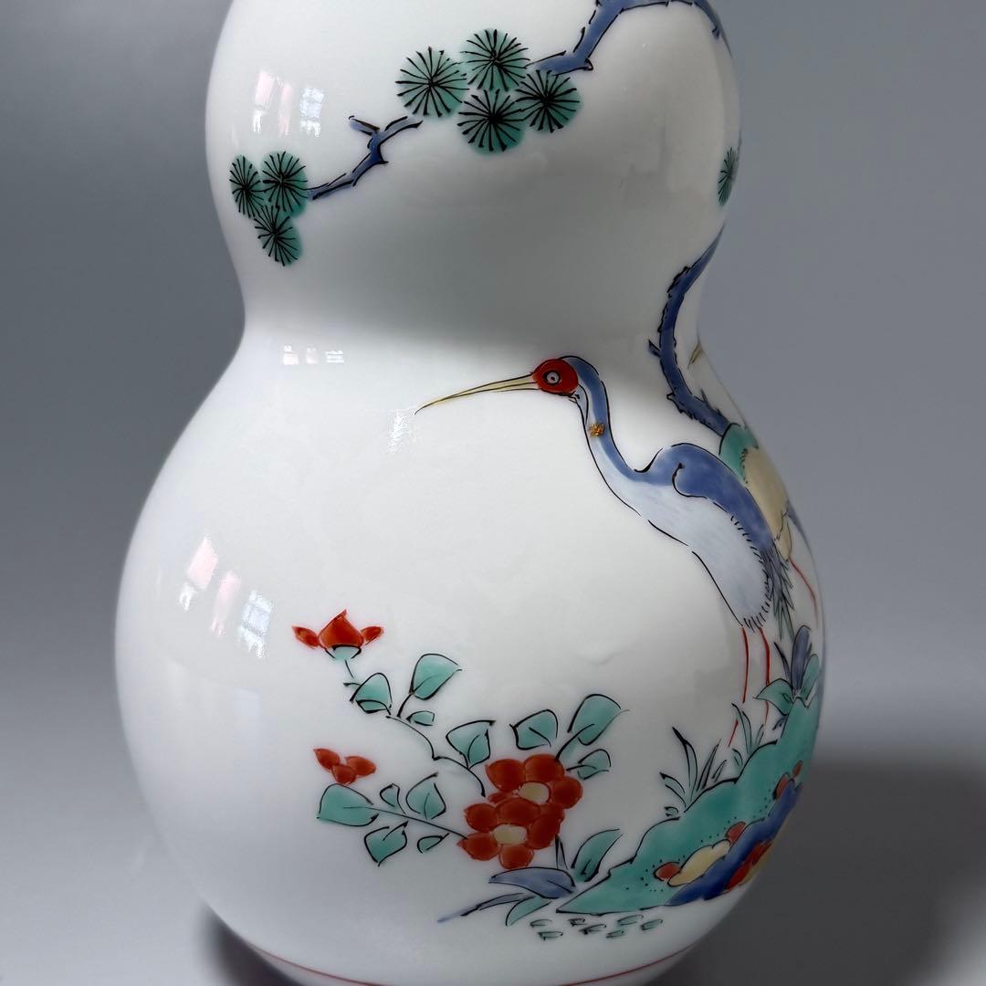 人間国宝　十四代　酒井田柿右衛門　錦松鶴文花瓶　人気の瓢箪形　本物