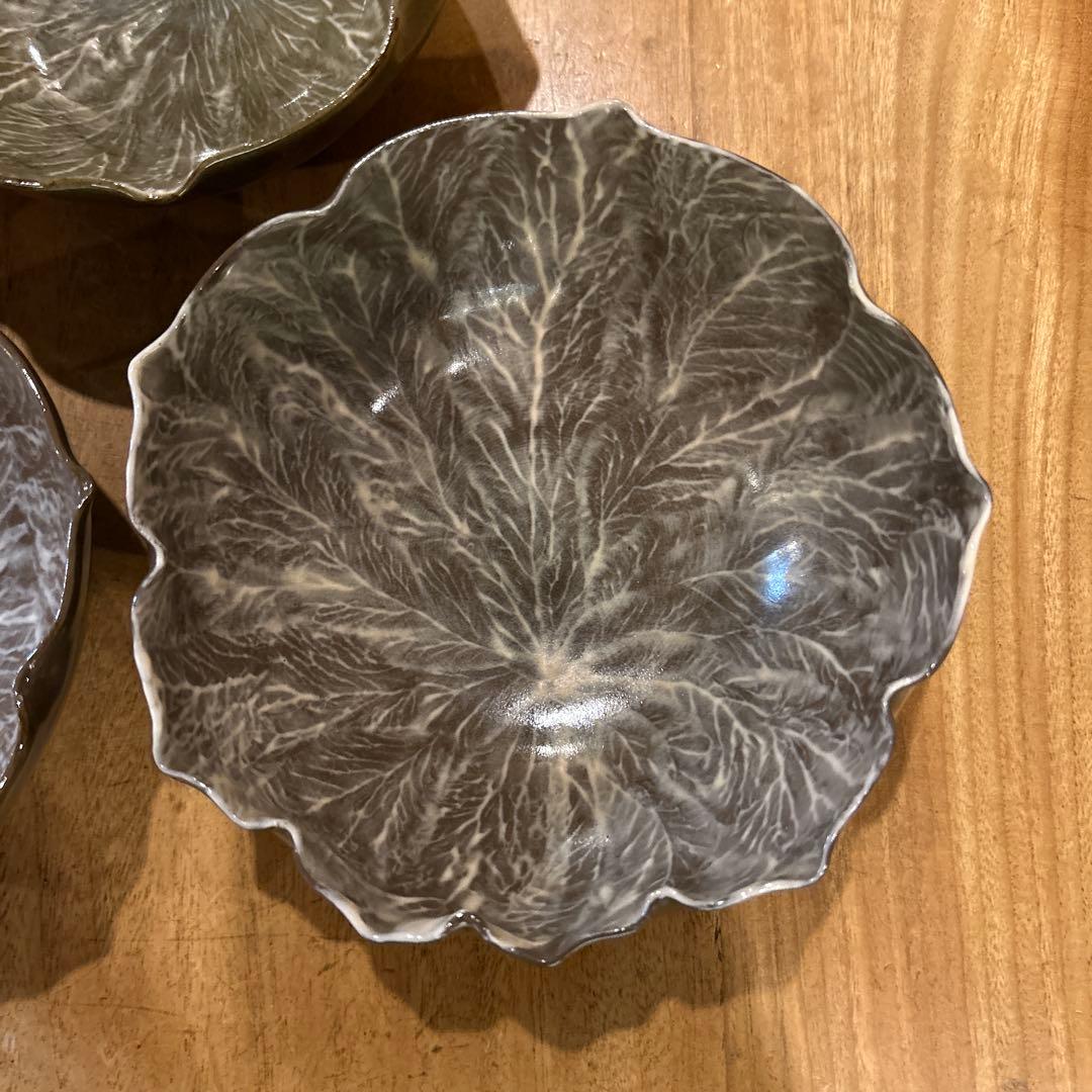 長崎　現川焼 十二代 横石臥牛宗雲作 刷毛目 花形鉢　五個　希少　二