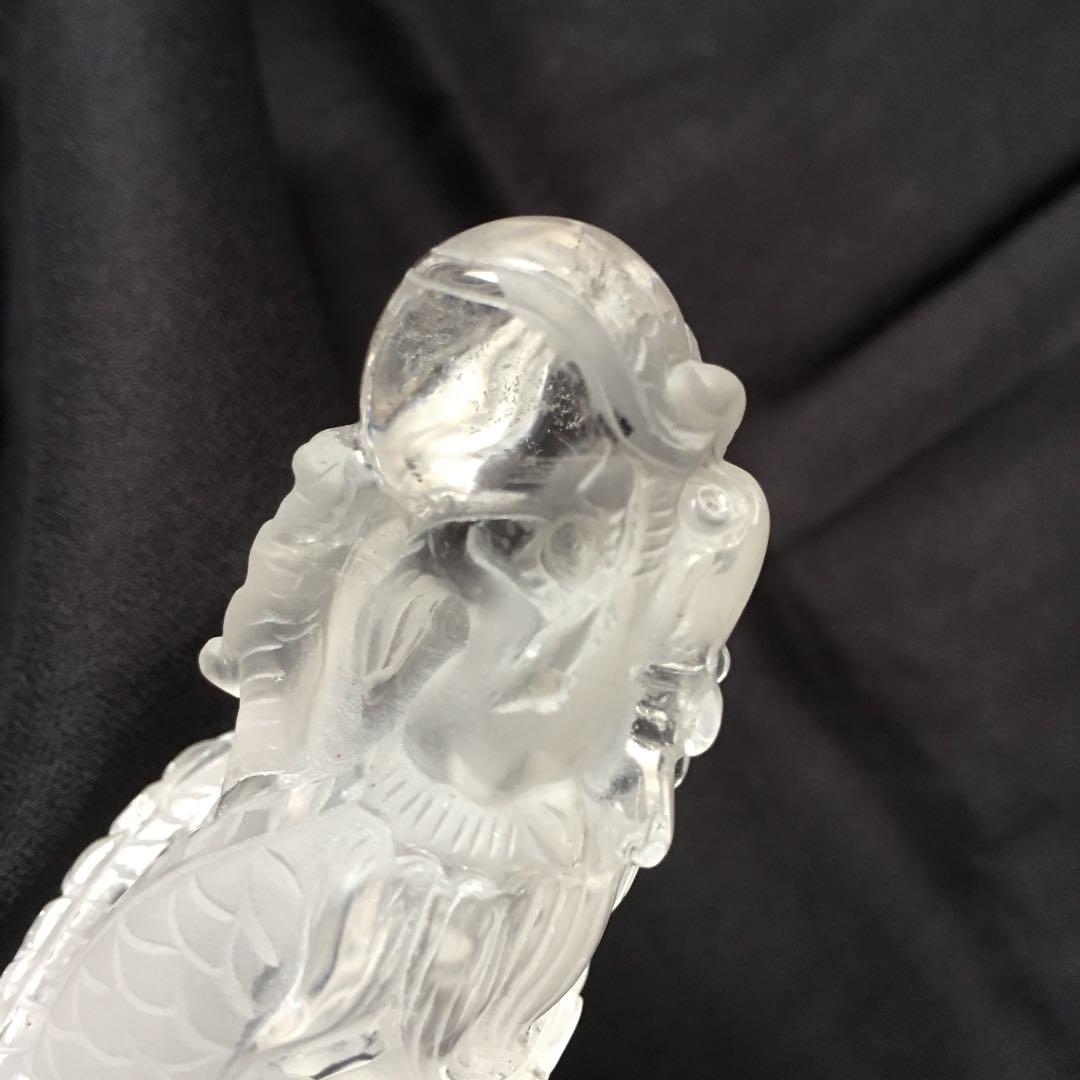 天然水晶 龍彫刻　昇り龍　縁起物