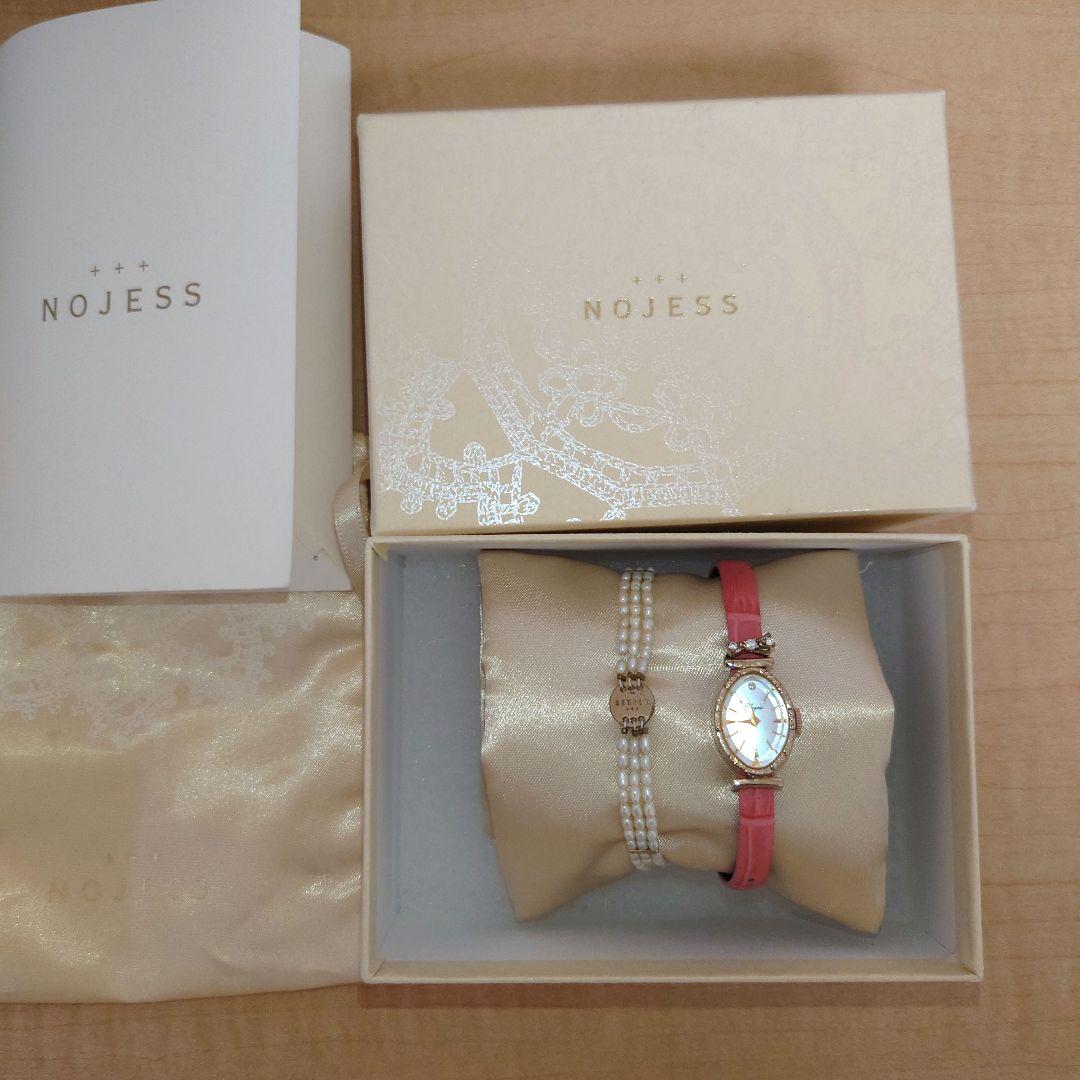 NOJESS 腕時計 パールビーズブレスレット　リボンチャーム　ピンクベルト