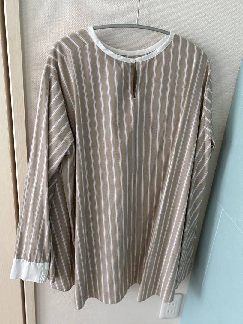 ourシワになりにくい播州織フレアブラウス　ベージュ