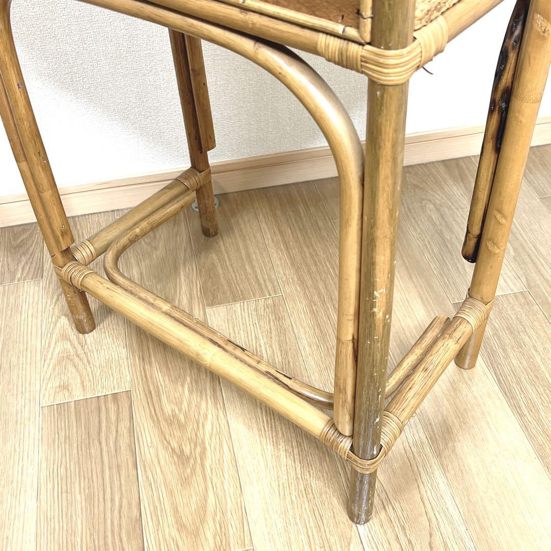 【良品】 ラタン ドレッサー 鏡台 化粧台 スツール付き 籐家具　古家具 レトロ