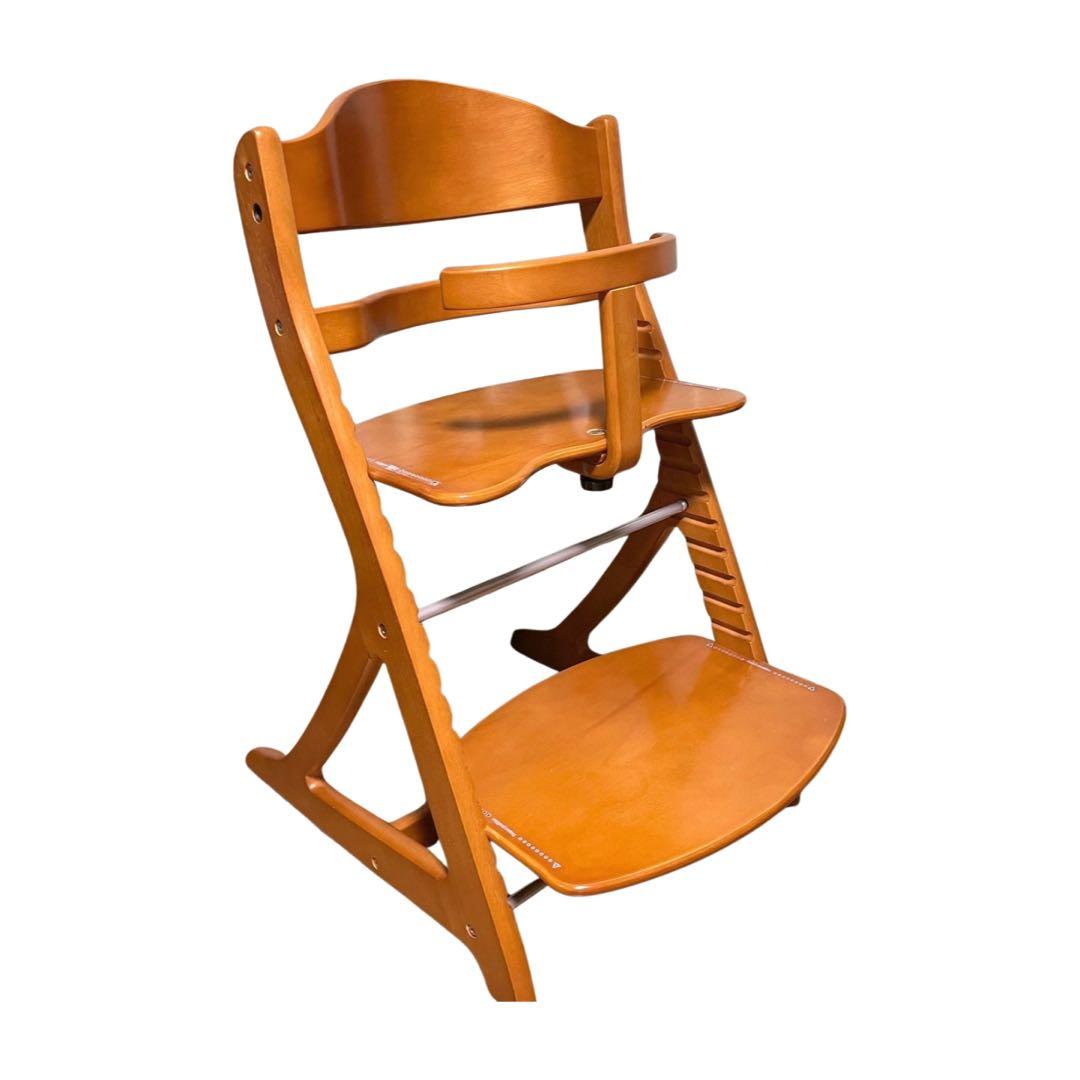 [極美品] 大和屋 すくすくチェアプラス ガード付 ブラウン 木製ベビーチェア