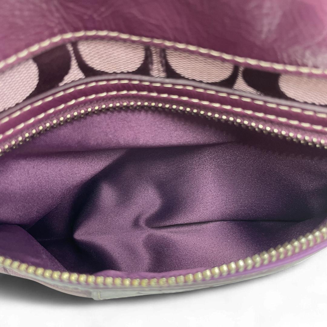 美品 COACH トートバッグ キャンバス レザー パープル シグネチャー