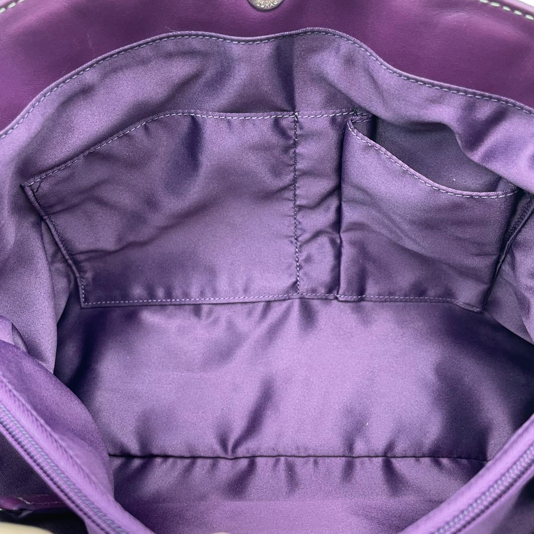 美品 COACH トートバッグ キャンバス レザー パープル シグネチャー