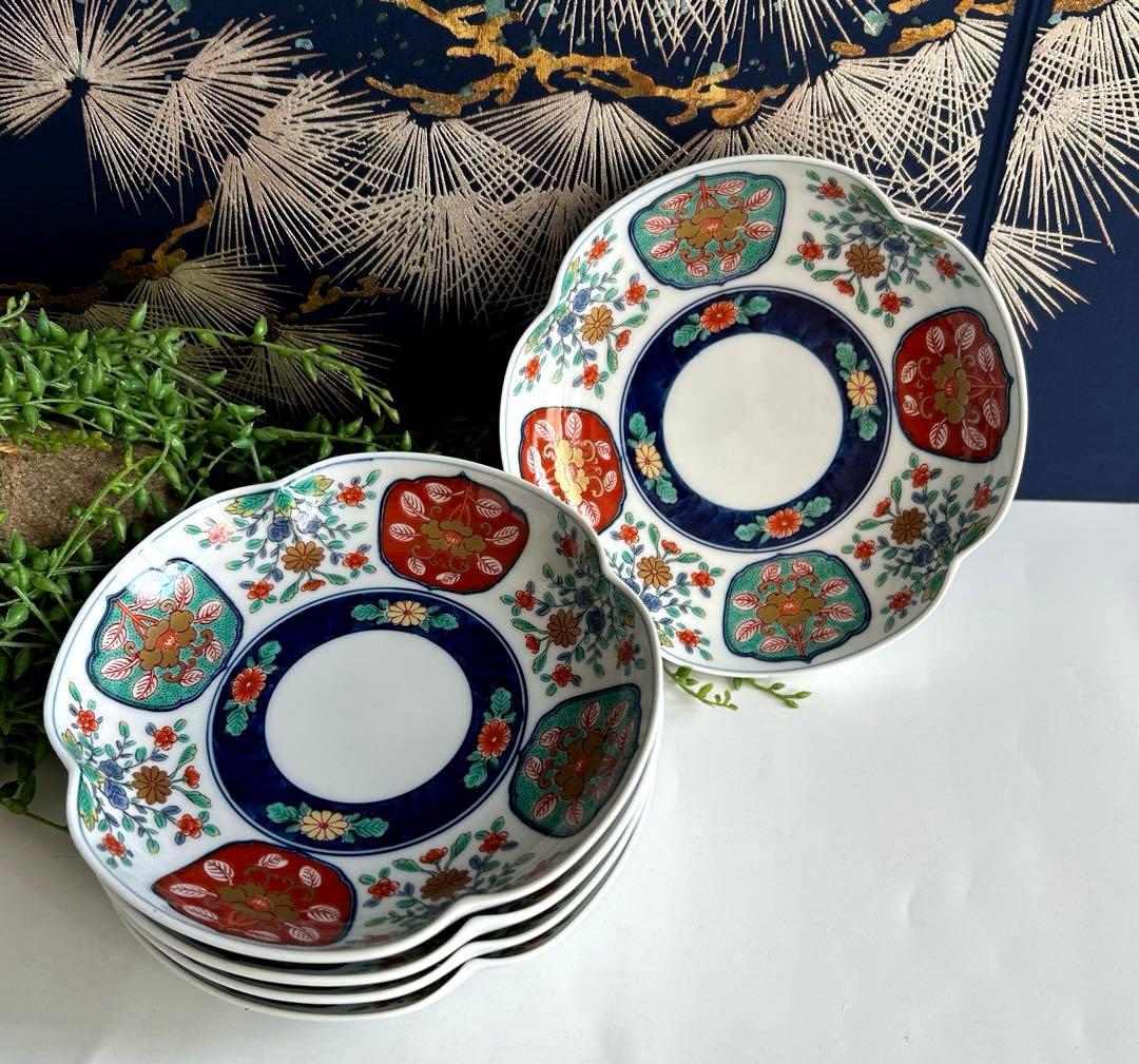 有田焼　賞美堂　其泉窯　四方木甲草花文　食器5枚セット