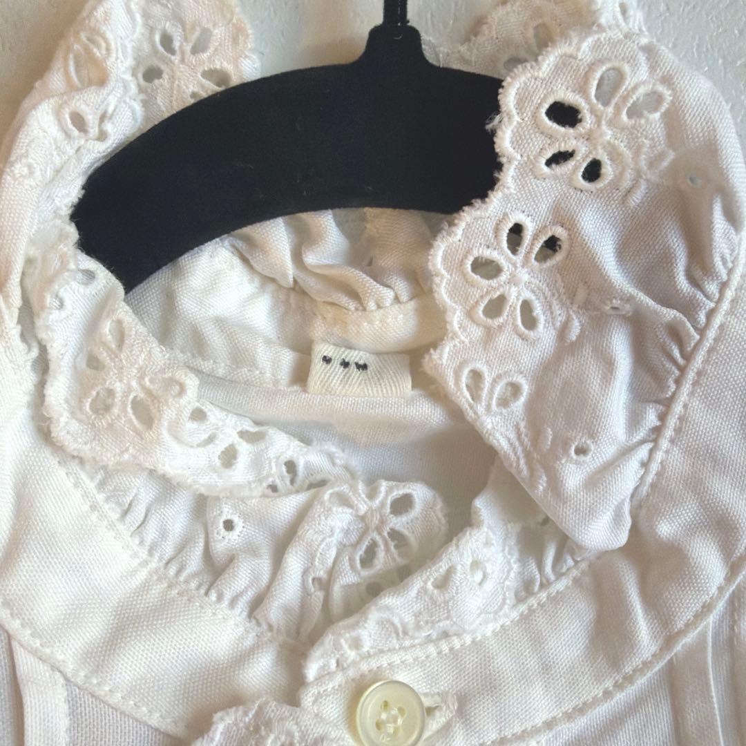 45R 薄オックスのフリルブラウス Lサイズ ホワイト 現行タグ