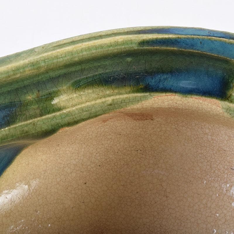 織部焼　古瀬戸窯　加藤作助作　手捻り茶碗　共箱　C　R8994