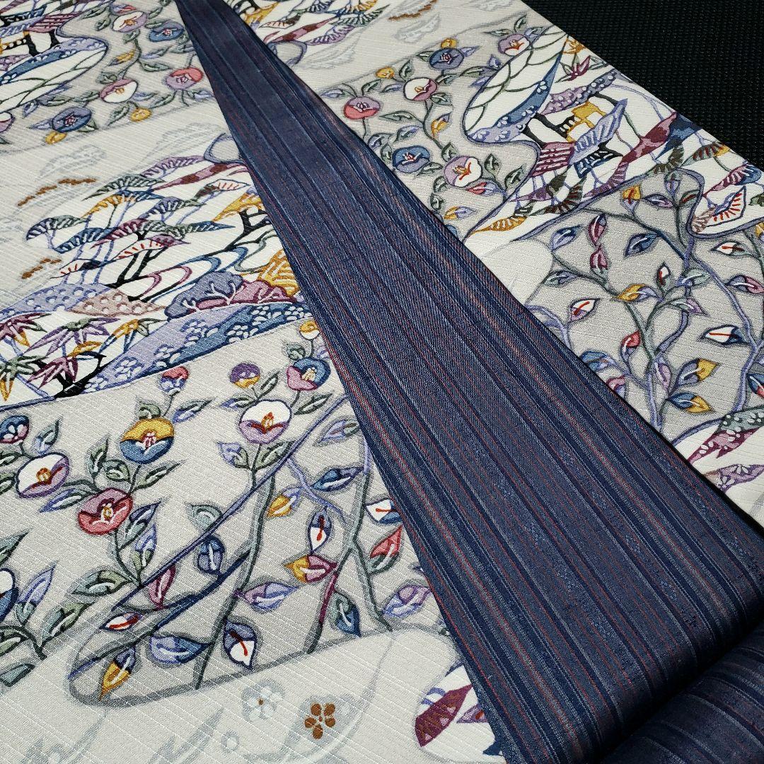 半幅帯 正絹 リバーシブル 紅型 丹後ちりめん 正絹紬