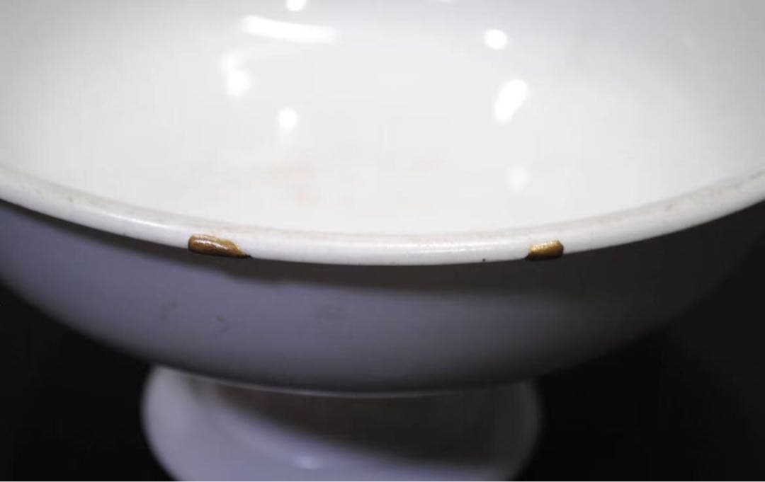 中国 白磁 献上脚付皿 足付鉢 旧家蔵出
