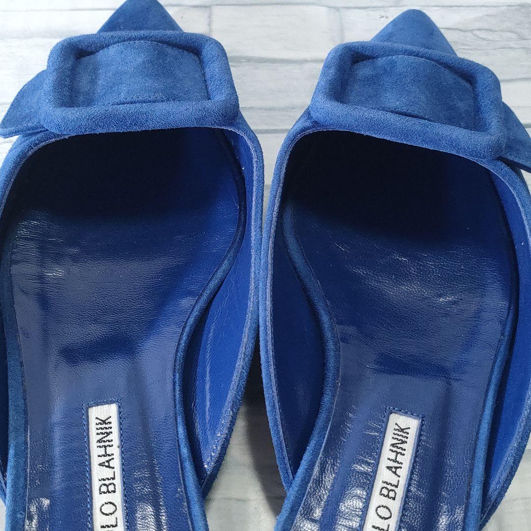 保存袋付き✨マノロブラニク　メイセール　スウェードミュール　バックル　ブルー38