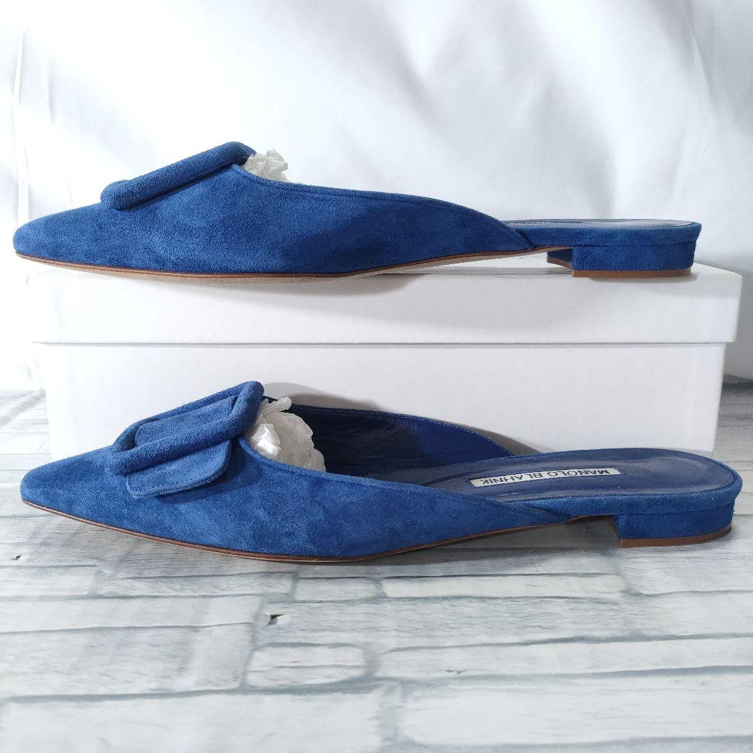 保存袋付き✨マノロブラニク　メイセール　スウェードミュール　バックル　ブルー38