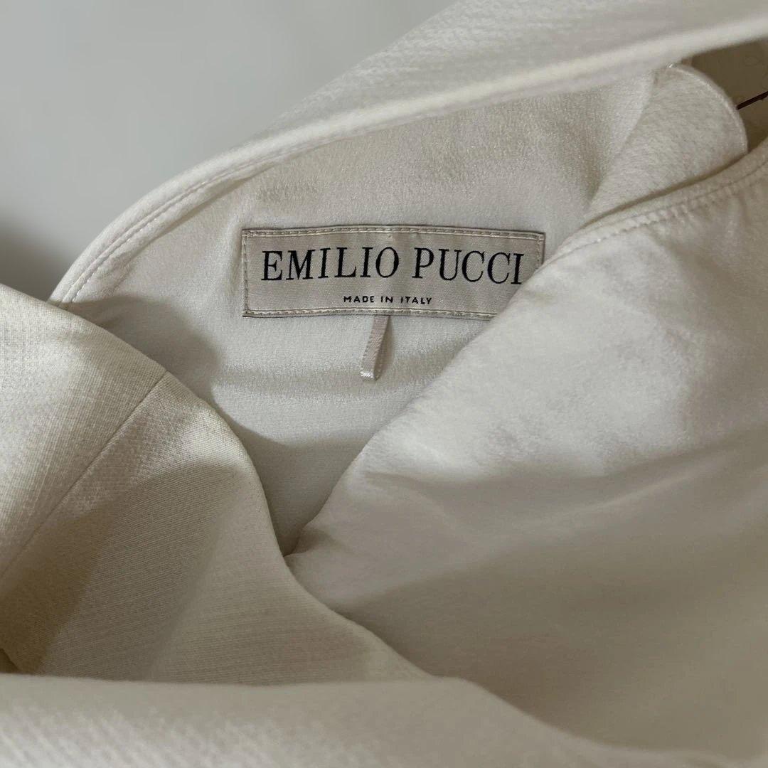 エミリオプッチ　フリルノースリーブひざ丈ワンピース　オフホワイト34 冬Xmas