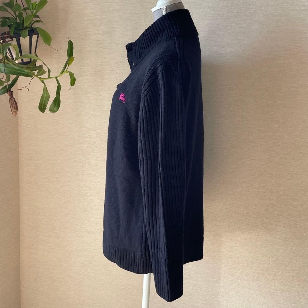 バーバリーブラックレーベル　ハイネックセーター　L　羊毛　ウール　ネイビー