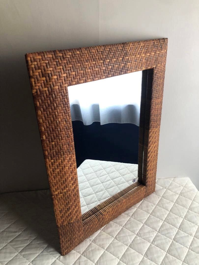 イタリア ヴィンテージ 籐編み ミラー 壁掛け鏡 ウォールミラー 北欧 古民家