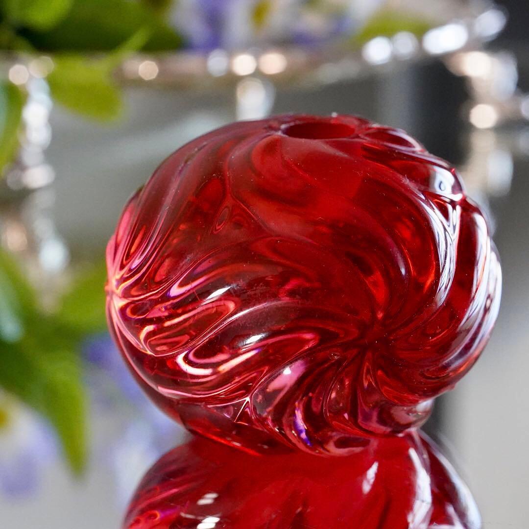 可愛いオールドバカラBACCARATローザス燭台★レッド★キャンドルスタンド★A