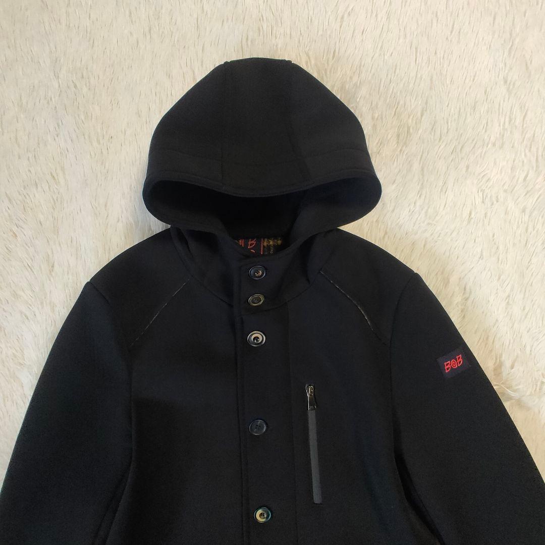 BOB ボンディングコート 大きいサイズ フーデットコート チェック ブラック