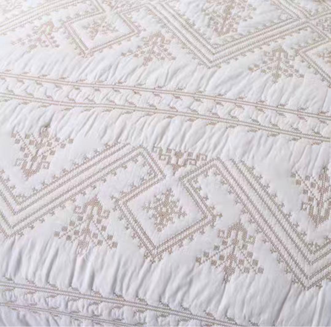 大判 刺繍キルトベッドカバー3点セット綿100%