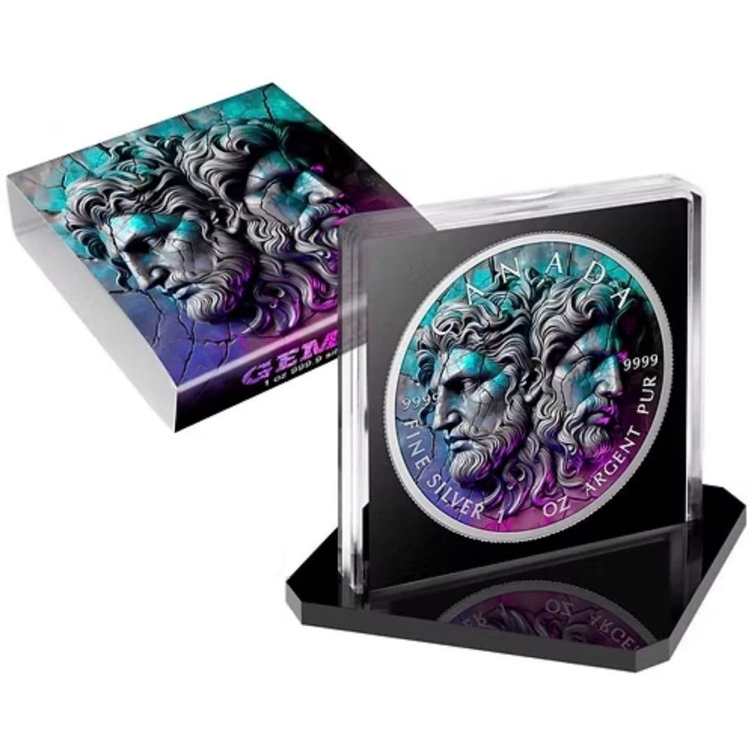 メイプルリーフ 銀貨 カラー ギリシャ神話 ジェミニ 石化兄弟 1オンス 1oz