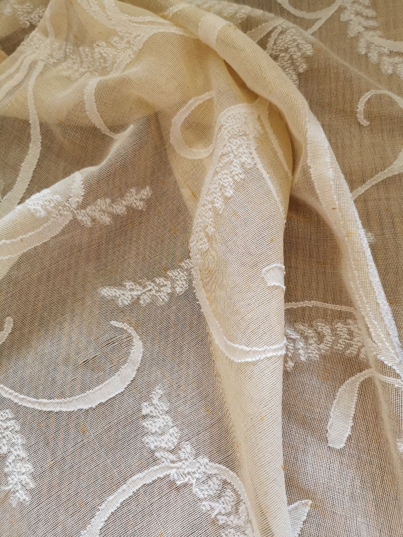 アンティークマドラスレース 麦の穂と葉 アプリコット＆アイボリー カーテンパネル