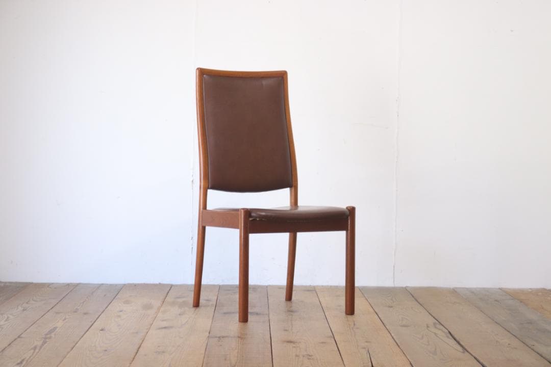 ヴィンテージ 山口木材工芸 チーク材 ダイニングチェア 椅子 低座 合皮 茶 2