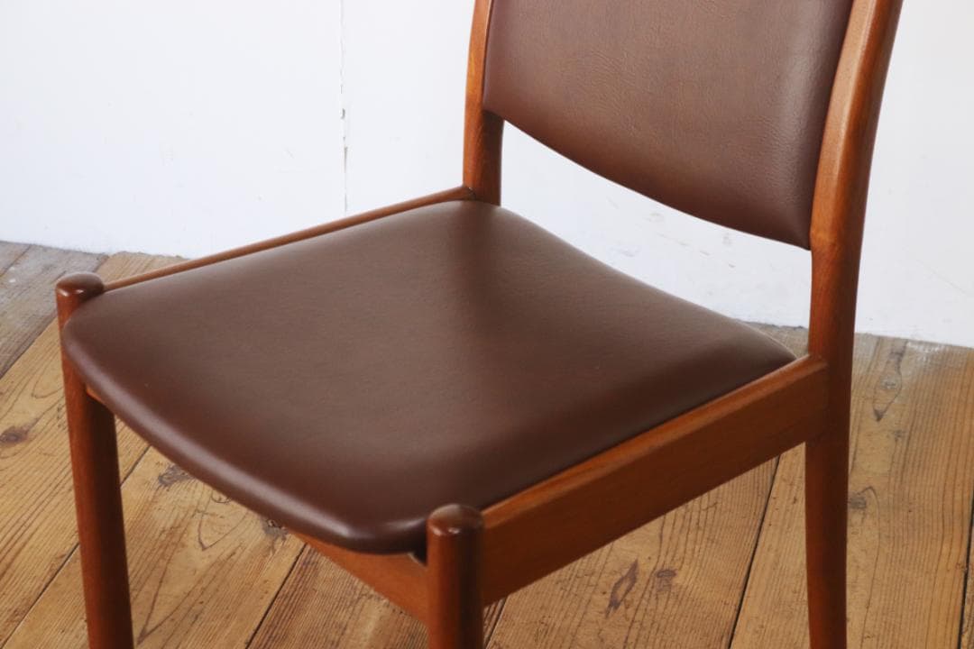 ヴィンテージ 山口木材工芸 チーク材 ダイニングチェア 椅子 低座 合皮 茶 2