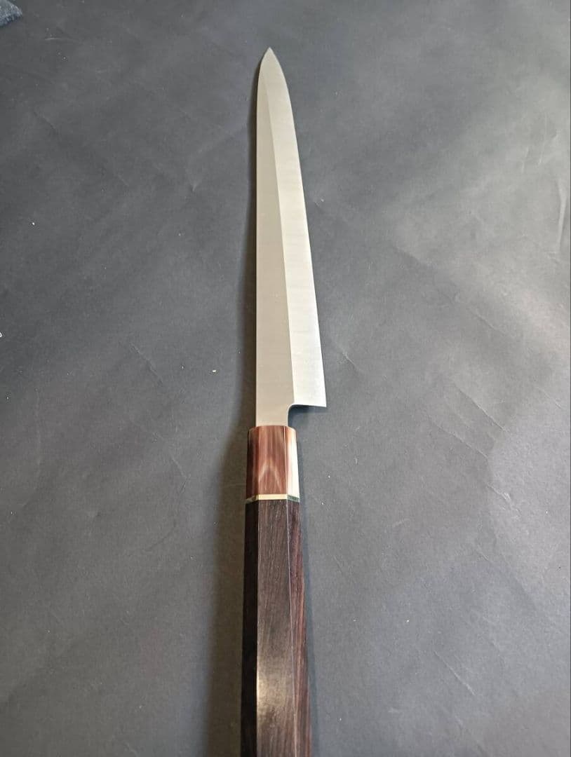 尺寸ステン本焼V金10号柳刃包丁300mm 高級黒檀白水牛八角柄