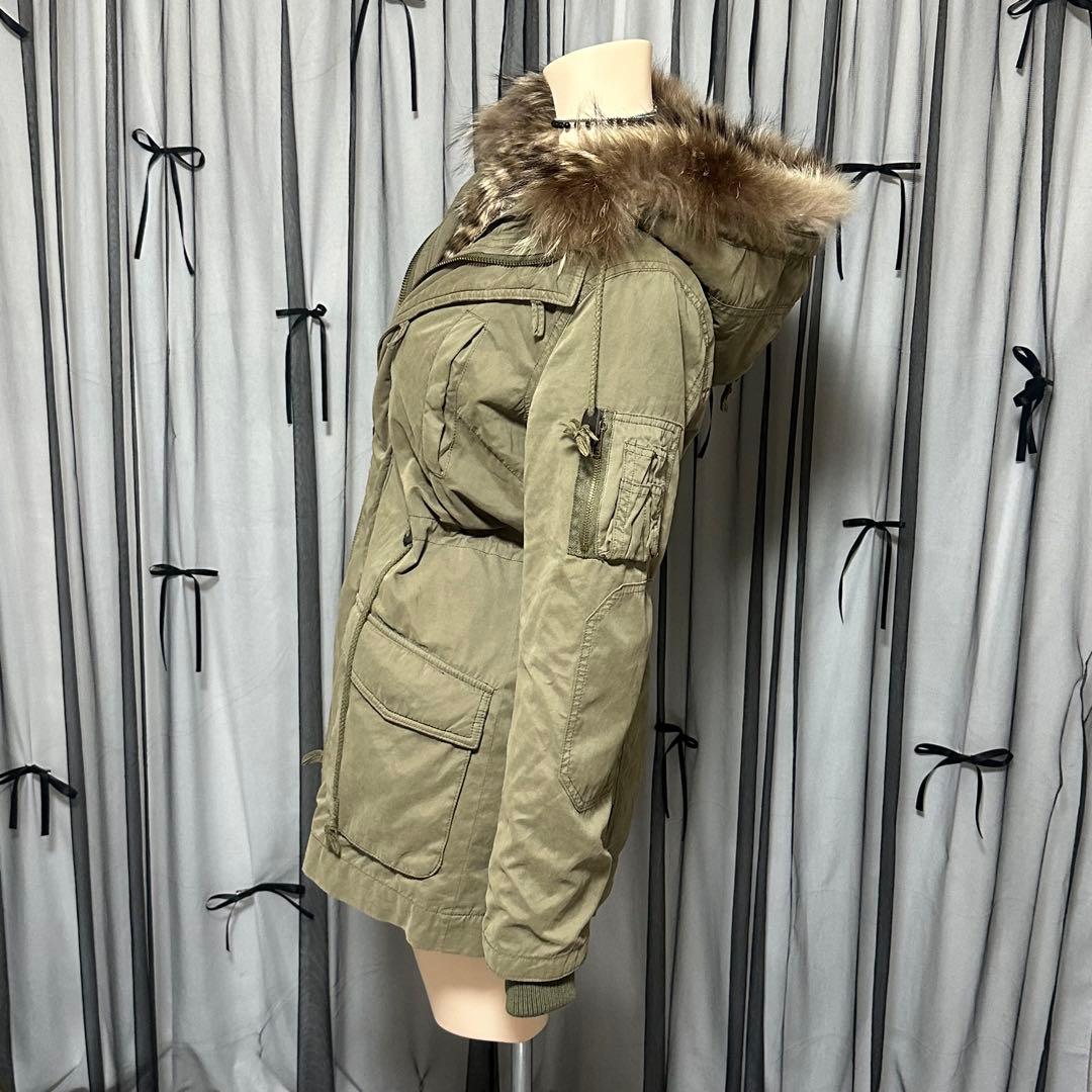 平成ギャル y2k　ヒョウ柄　リアルファー付きミニタリーモッズコート　グランジ