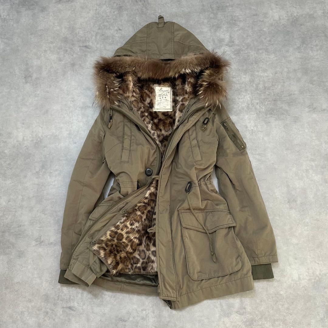 平成ギャル y2k　ヒョウ柄　リアルファー付きミニタリーモッズコート　グランジ