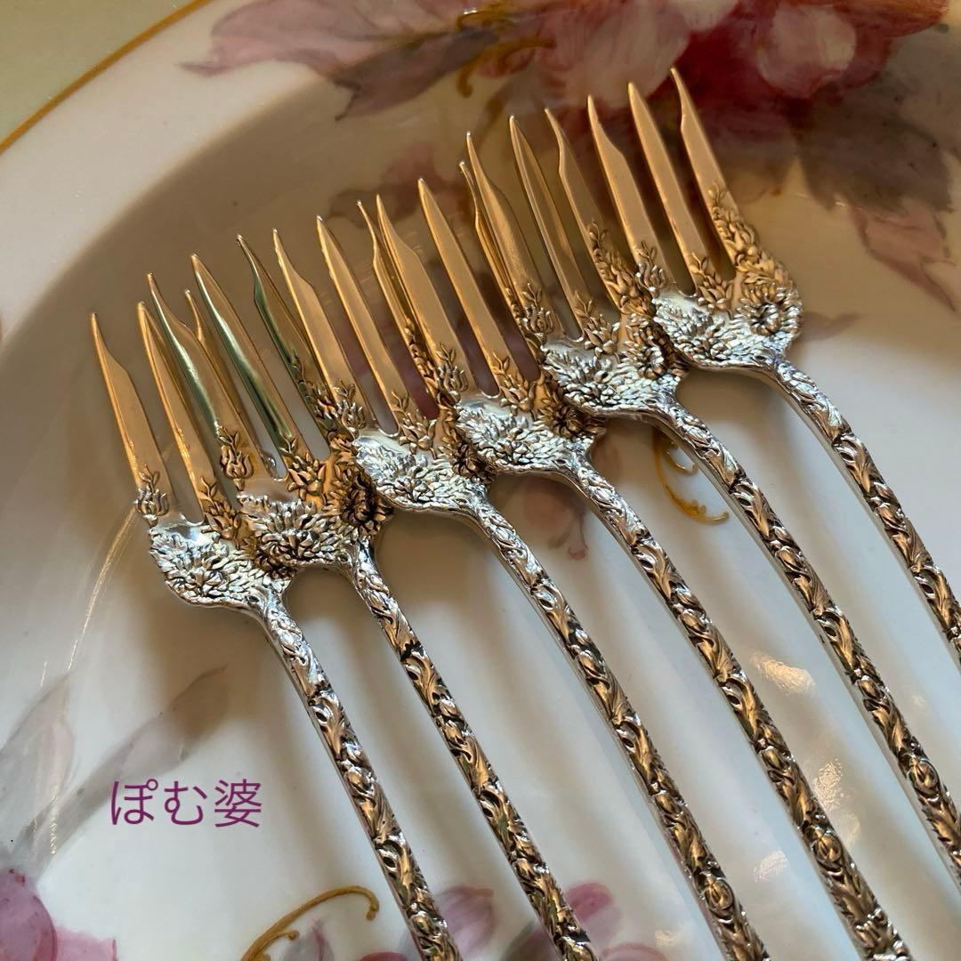 【米国／Durgin】純銀 スターリングシルバー／デザートフォーク4本