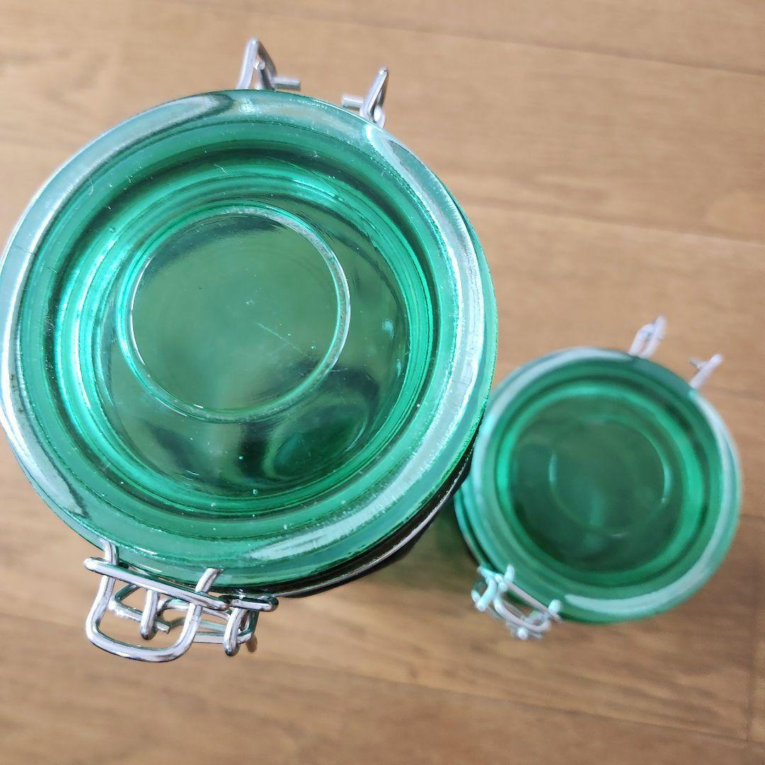 ガラス　キャニスター　ヴィンテージ　アンティーク　レトロ　グリーン