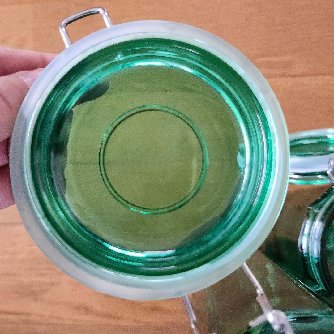 ガラス　キャニスター　ヴィンテージ　アンティーク　レトロ　グリーン