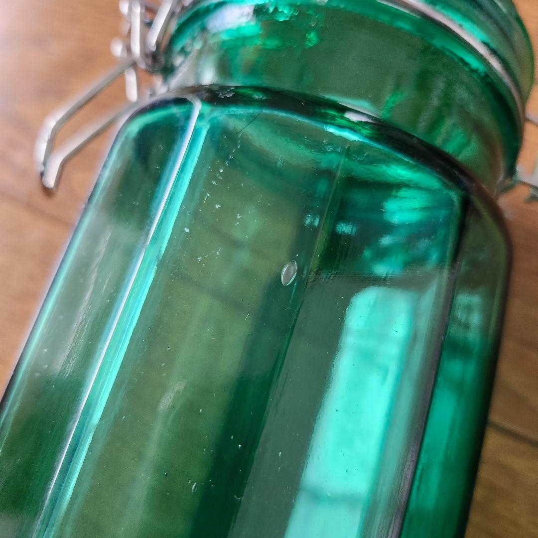 ガラス　キャニスター　ヴィンテージ　アンティーク　レトロ　グリーン