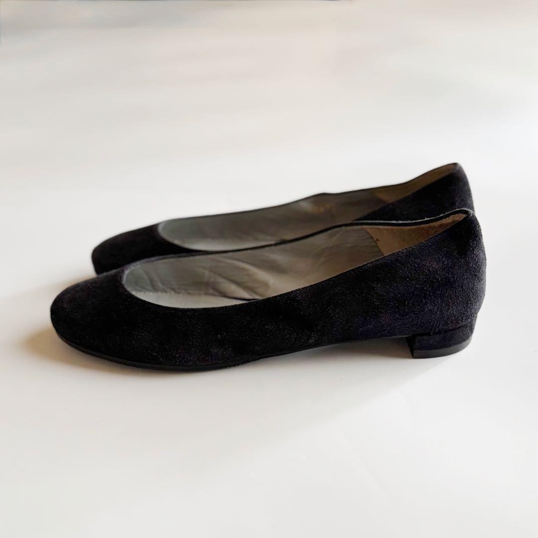 美品 裏張り済 セルジオロッシ スウェードフラット シューズ 黒 37 バレエ