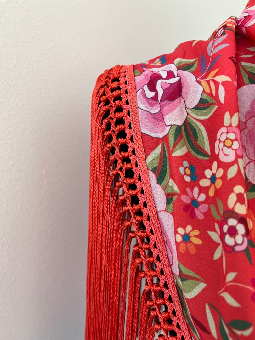 フラメンコ　マントンシージョ　コーラルxマントン風花柄　コーラルフレコ