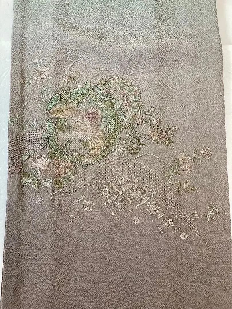 未使用 長期保存品 精緻な汕頭刺繍 上質正絹縮緬 訪問着 秀逸染めグラデーション