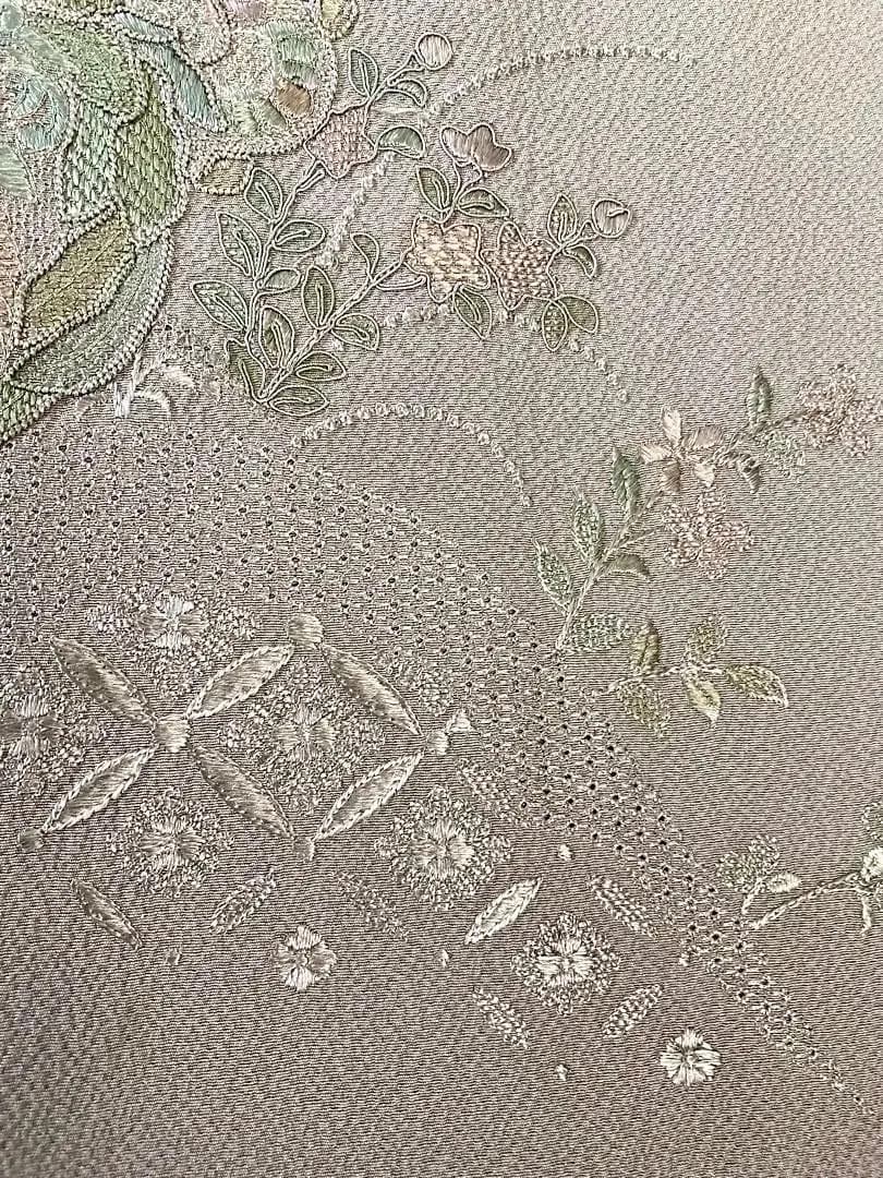 未使用 長期保存品 精緻な汕頭刺繍 上質正絹縮緬 訪問着 秀逸染めグラデーション