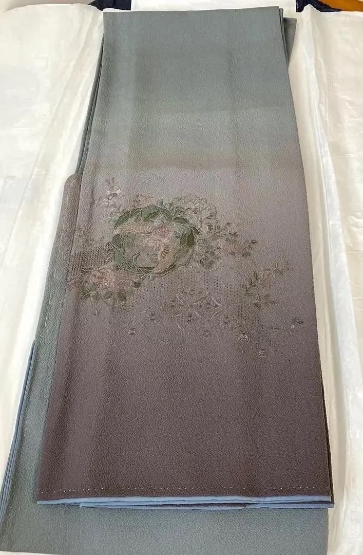 未使用 長期保存品 精緻な汕頭刺繍 上質正絹縮緬 訪問着 秀逸染めグラデーション
