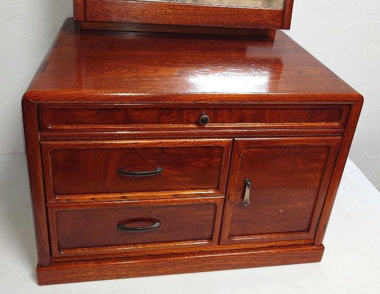 高級天然木 鏡台 姿見 ドレッサー 昭和レトロ ミラー 収納 引き出し 小箪笥