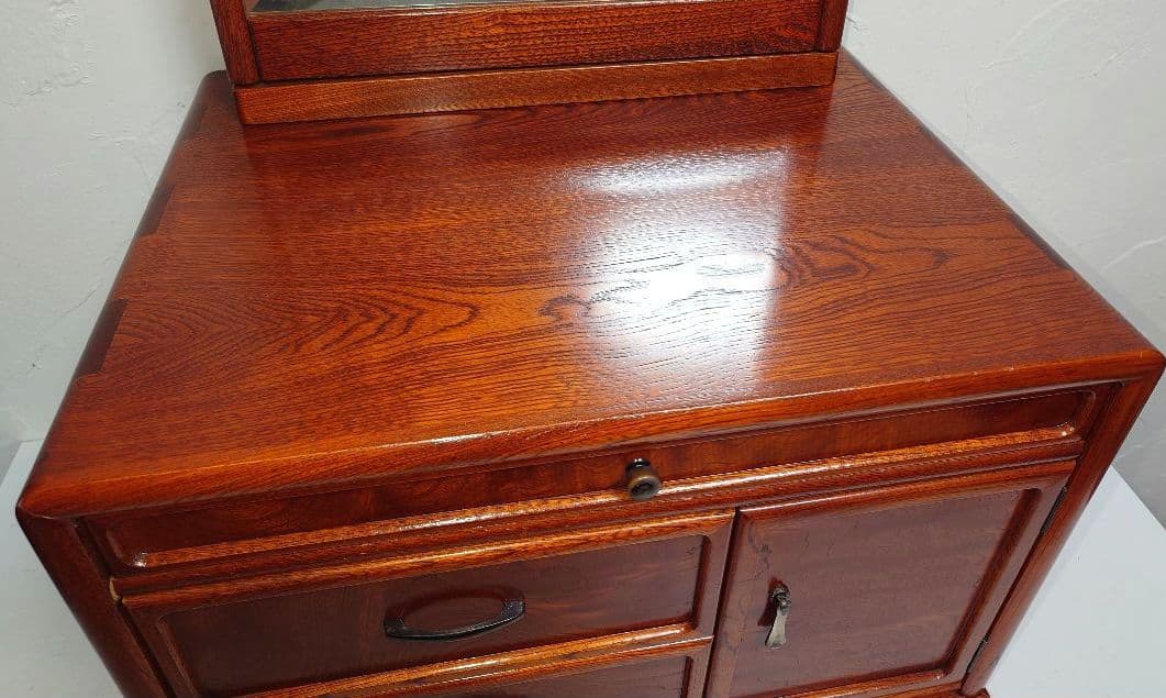 高級天然木 鏡台 姿見 ドレッサー 昭和レトロ ミラー 収納 引き出し 小箪笥