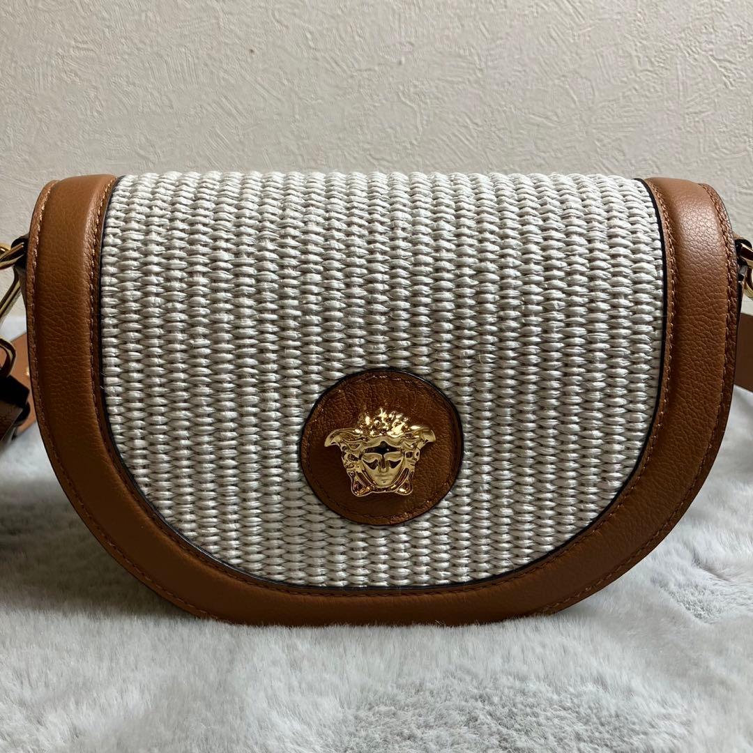 VERSACE ヴェルサーチ　メデューサ　ショルダーバッグ ラフィア　レザー