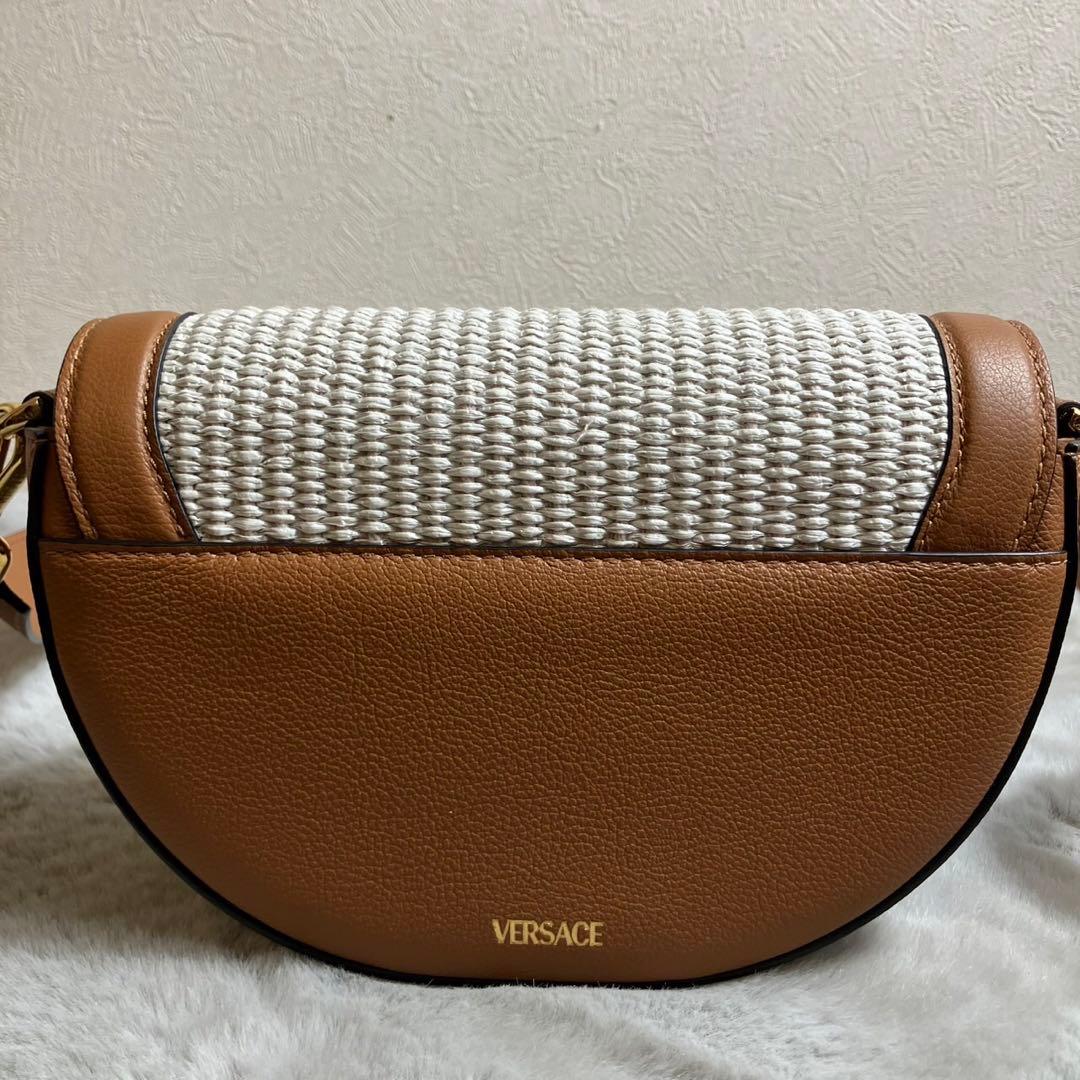VERSACE ヴェルサーチ　メデューサ　ショルダーバッグ ラフィア　レザー
