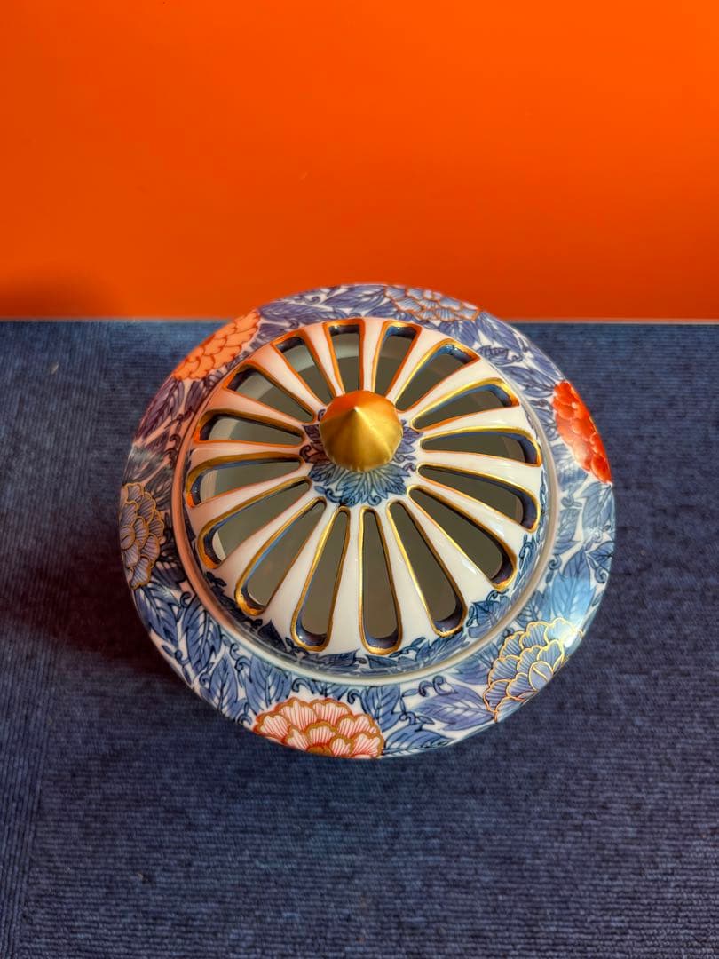 1032 藤井朱明作　染付鳳凰紋　香炉　金彩　未使用