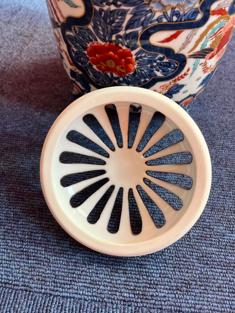 1032 藤井朱明作　染付鳳凰紋　香炉　金彩　未使用