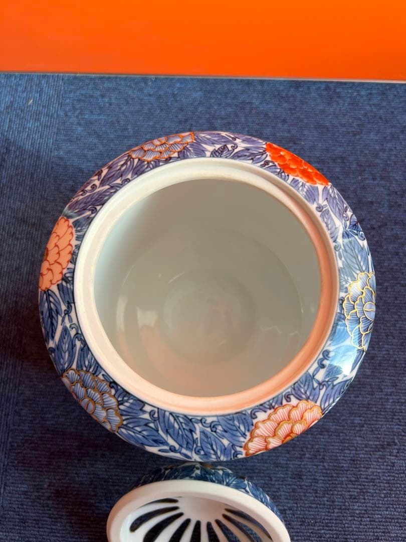 1032 藤井朱明作　染付鳳凰紋　香炉　金彩　未使用