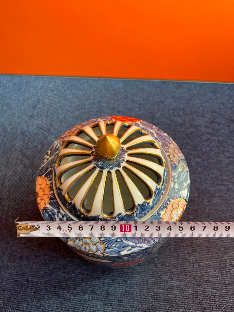 1032 藤井朱明作　染付鳳凰紋　香炉　金彩　未使用